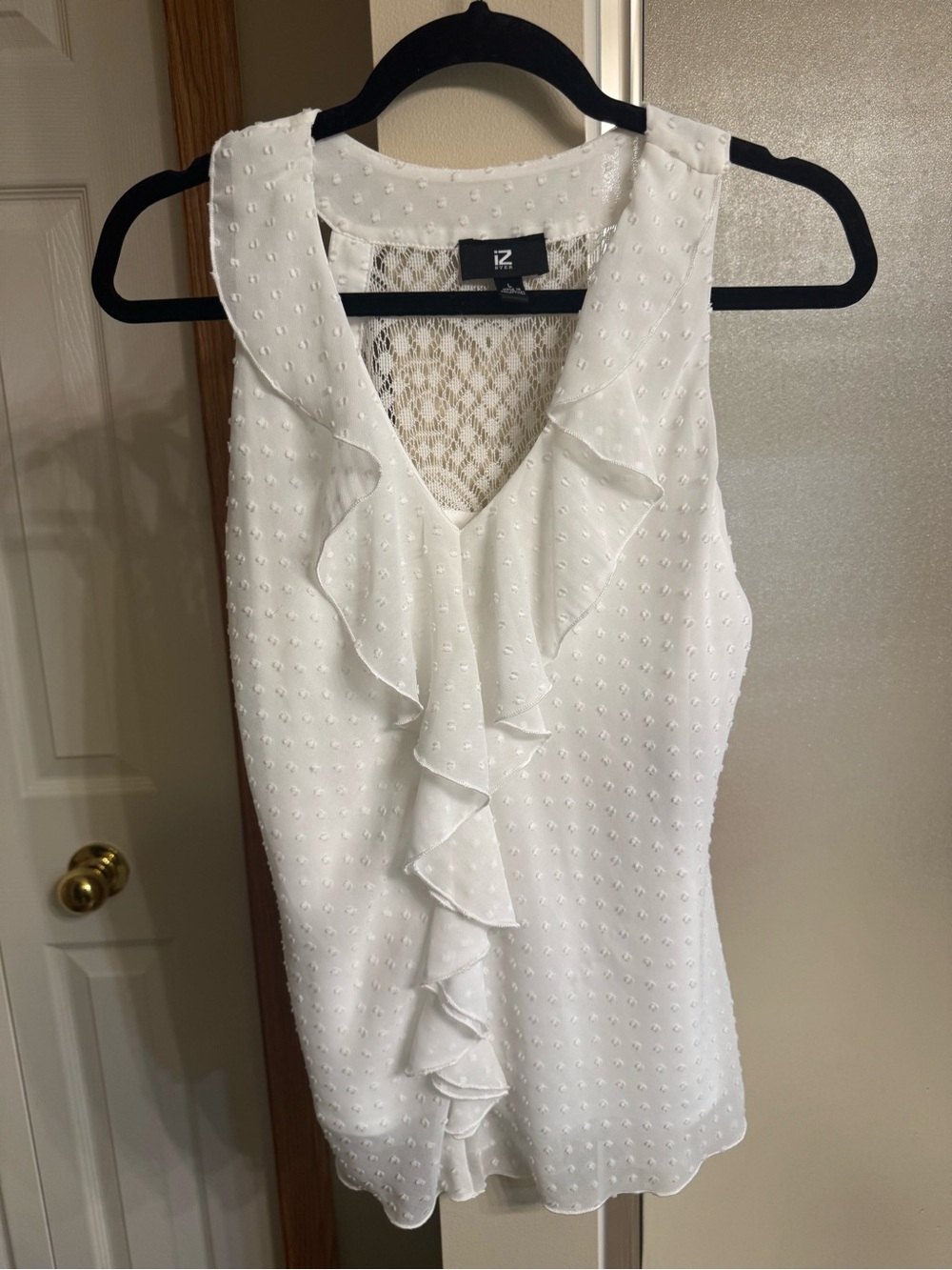 Iz Byer White Ruffled V-Neck Camisole